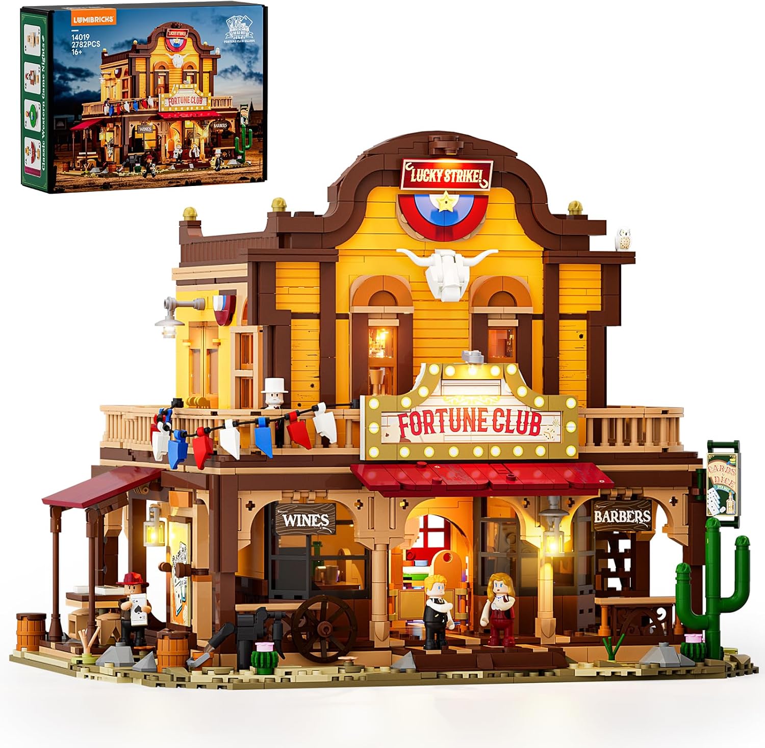 Lumibricks Western Fortune-Club-Saloon Lighting Building Set, 2782 Pcs | Modular Old West Display Model, Interactive Pull-Open Building Toy for Adults and Collectors