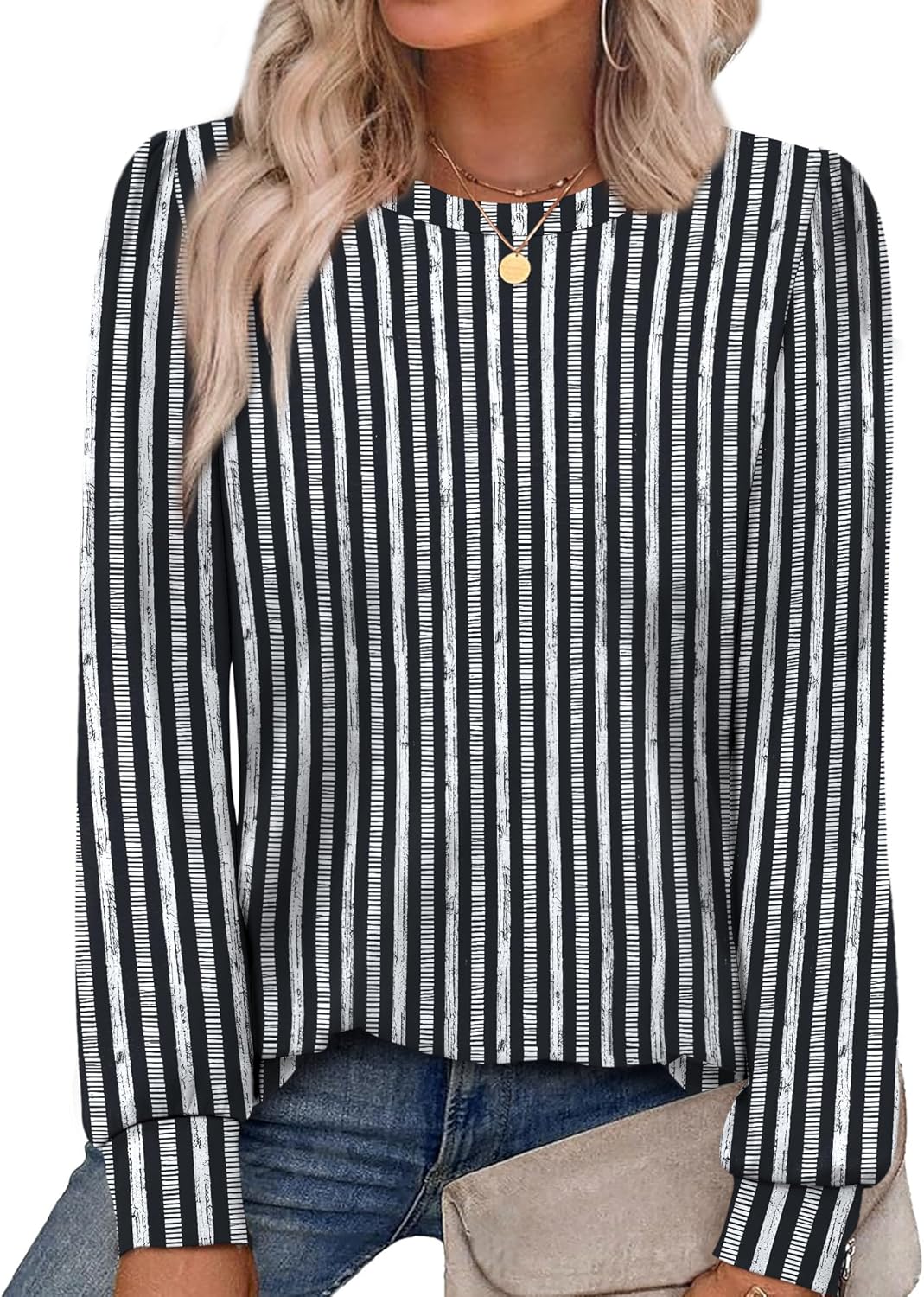 Alaroo Womens Long Sleeve Shirts 2026 Fall Tunic Tops Crewneck Blouses Print