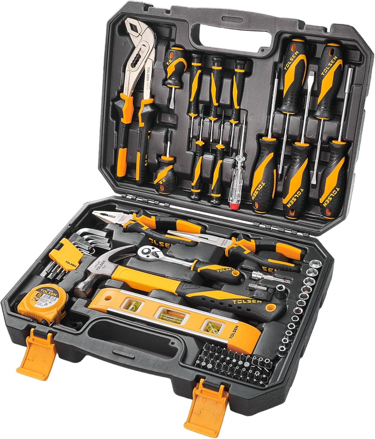 TOLSEN Auto Repair Tool Set Home Mechanic Tool Kit with Toolbox | Portable Complete General Basic Home Tool Kit and Reversible Ratchet Socket Set for Men Women