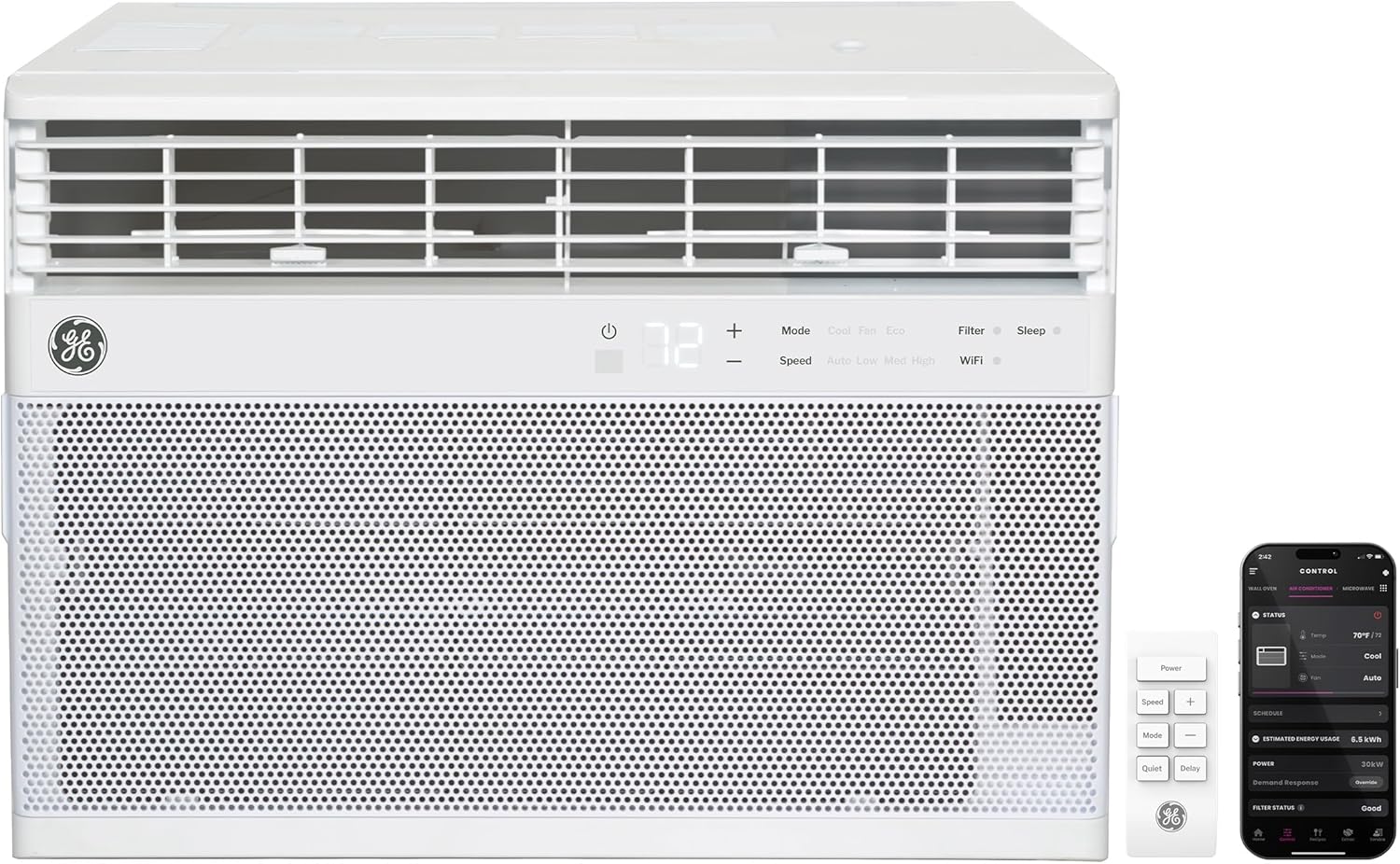 GE Window Air Conditioner 12,000 BTU for Rooms up to 550 sq ft., Wi-Fi Enabled, Energy-Efficient Cooling for Large Rooms, Easy Install Kit, Control Using Remote or Smartphone App, White