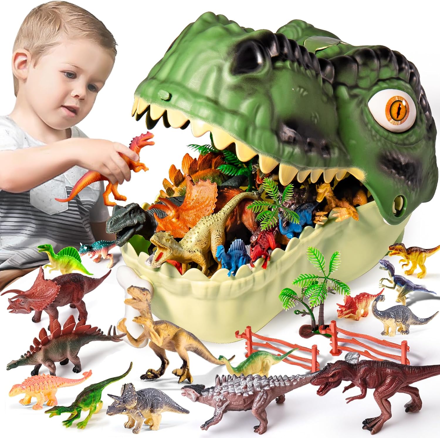 Dinosaur Toys for Kids 3-5,45PCS Realistic Jurassic Dinosaurs Figures with Eggs&Trees&Fence Playset to Create a Dino World,Educational Figures, Great Gift for Toddler Boys & Girls