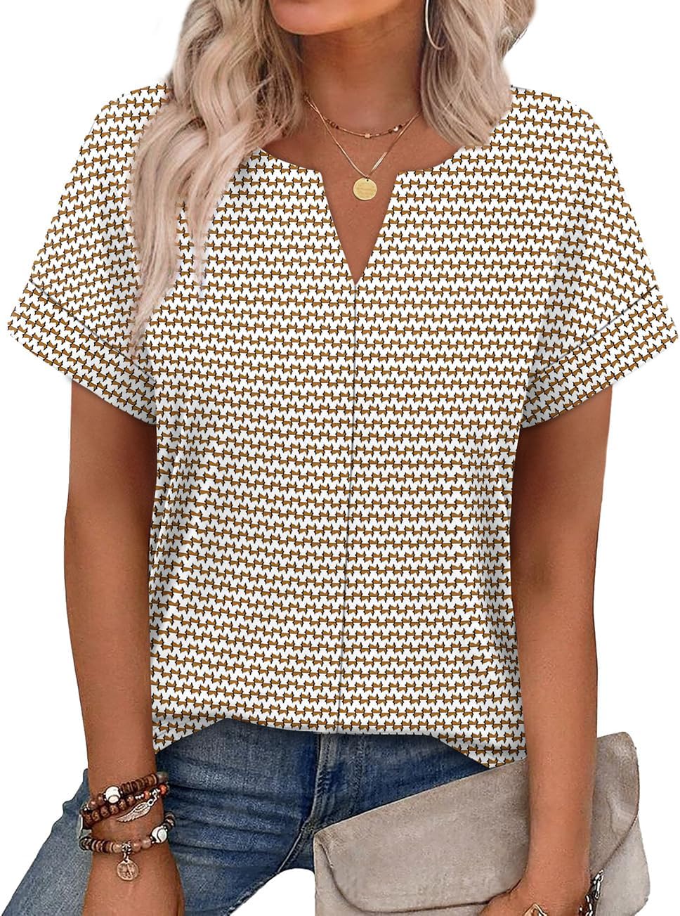 WIHOLL Womens Summer Tops 2026 Short Sleeve V Neck T Shirts Fashion Beach Vacation Clothes Business Casual Outfits