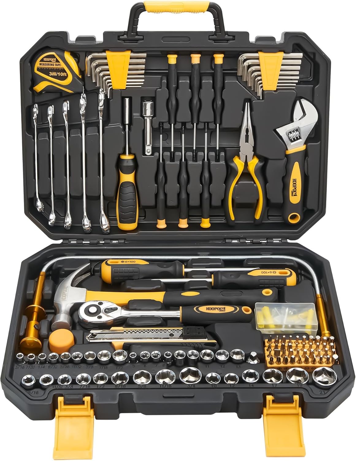KOOPOOL Tool Set, Tool Box Kit for Mechanic and Car, General Household Home Tool Kit, Basic Tool Kit for Home Auto Repair, with Storage Case