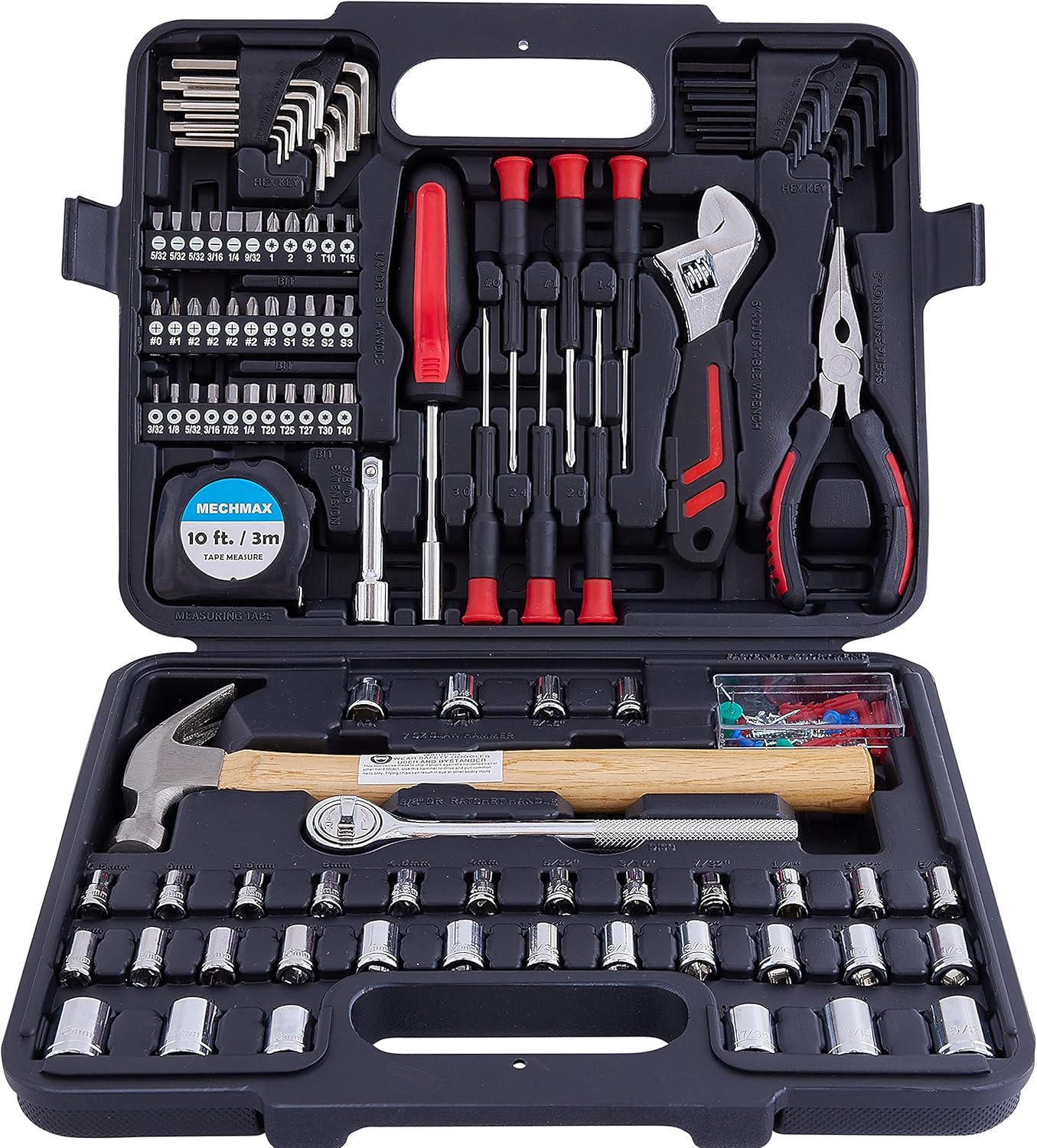 MECHMAX 149-Piece Home Tool Set with Socket and Wrench Kit | Premium alloy steel hand tools with hammer, pliers and compact storage case. Perfect DIY kit for house, apartment and dorm