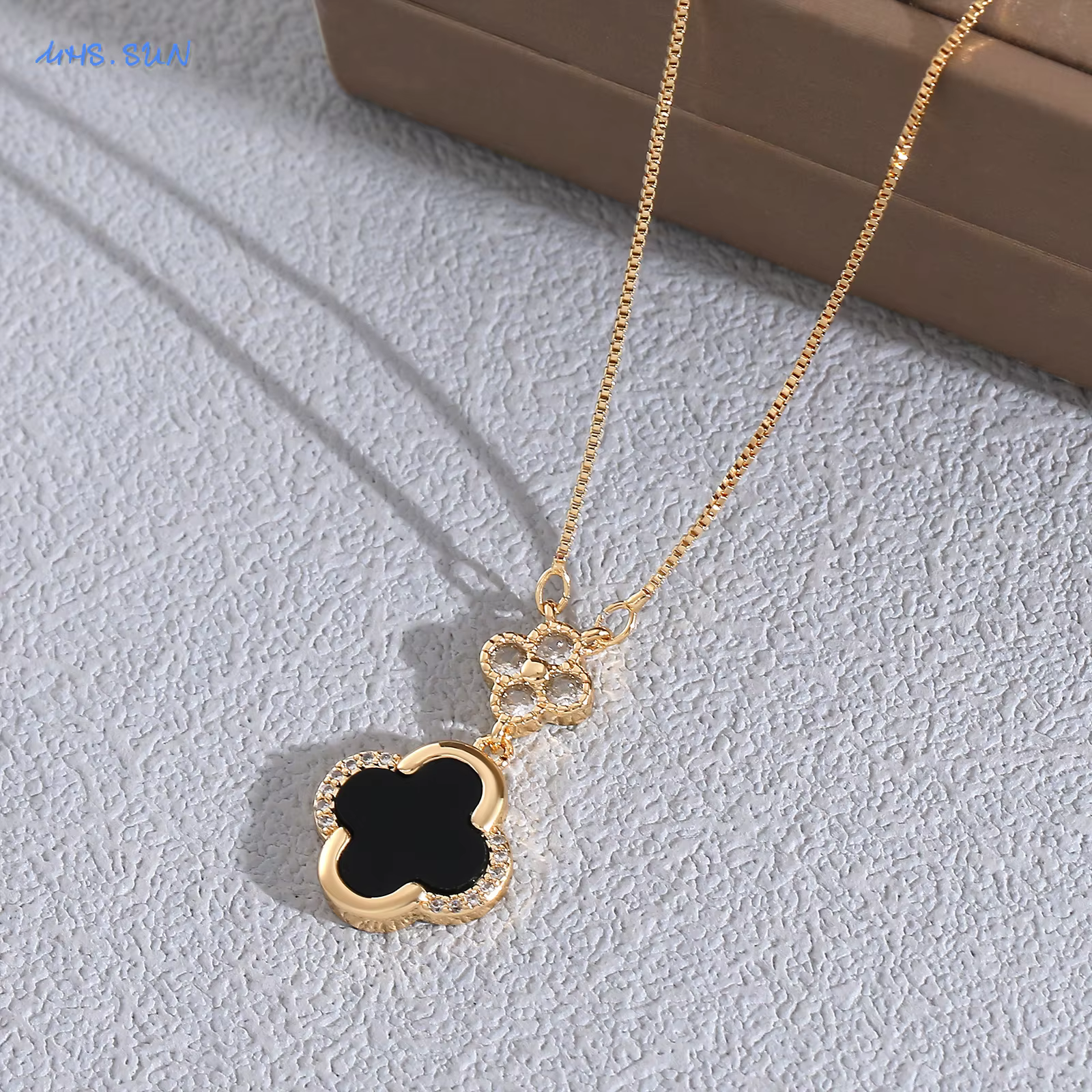 SUNSLL Cubic Zircon Four Leaf Clover Pendant Necklaces Classic Gold Plated Choker Jewelry For Women Girl Valentine's Day Gifts