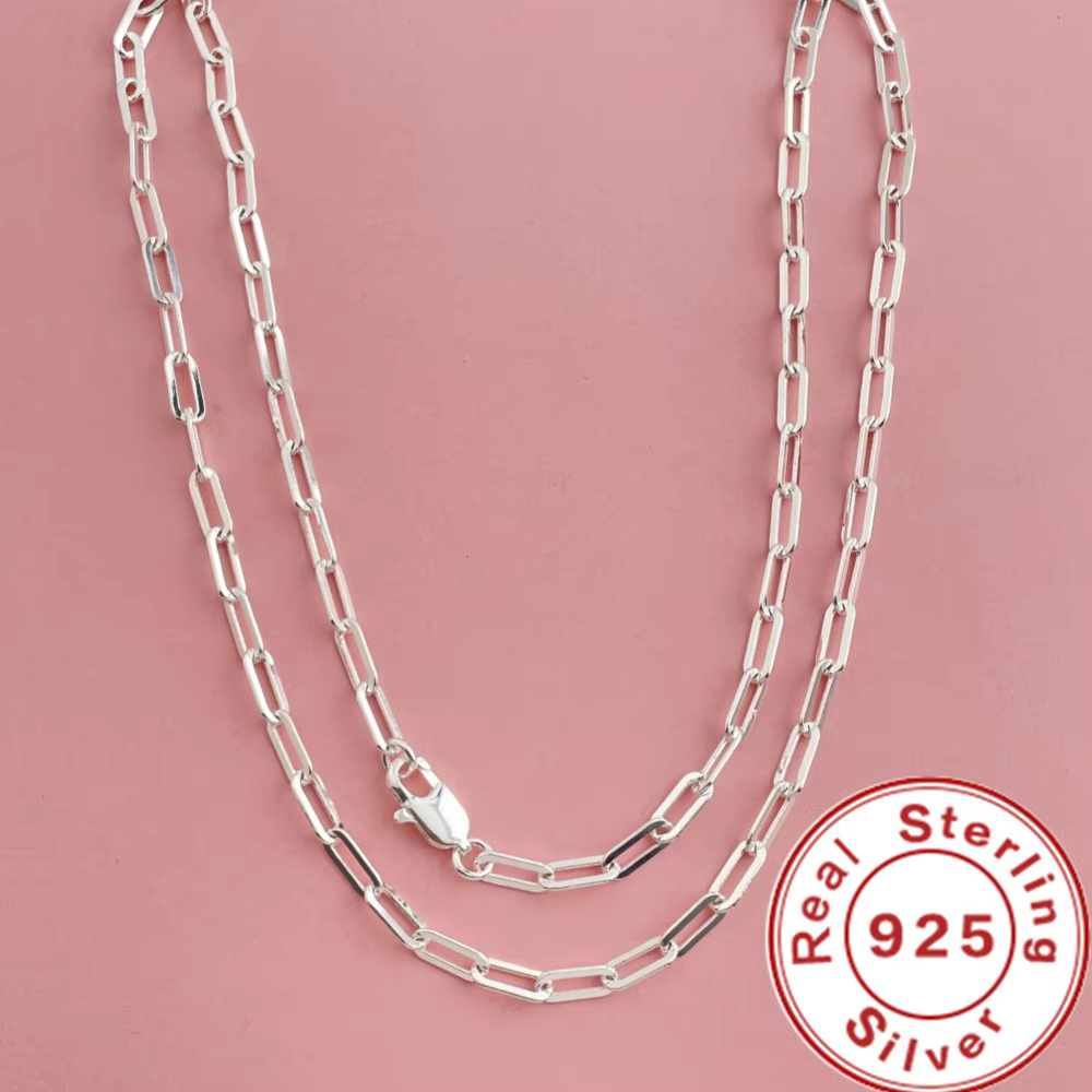 45-60cm Wholesale 925 Sterling Silver 3mm Wide Paper Clip Necklace for Boys Girls Women Fine Jewelry Wedding Party