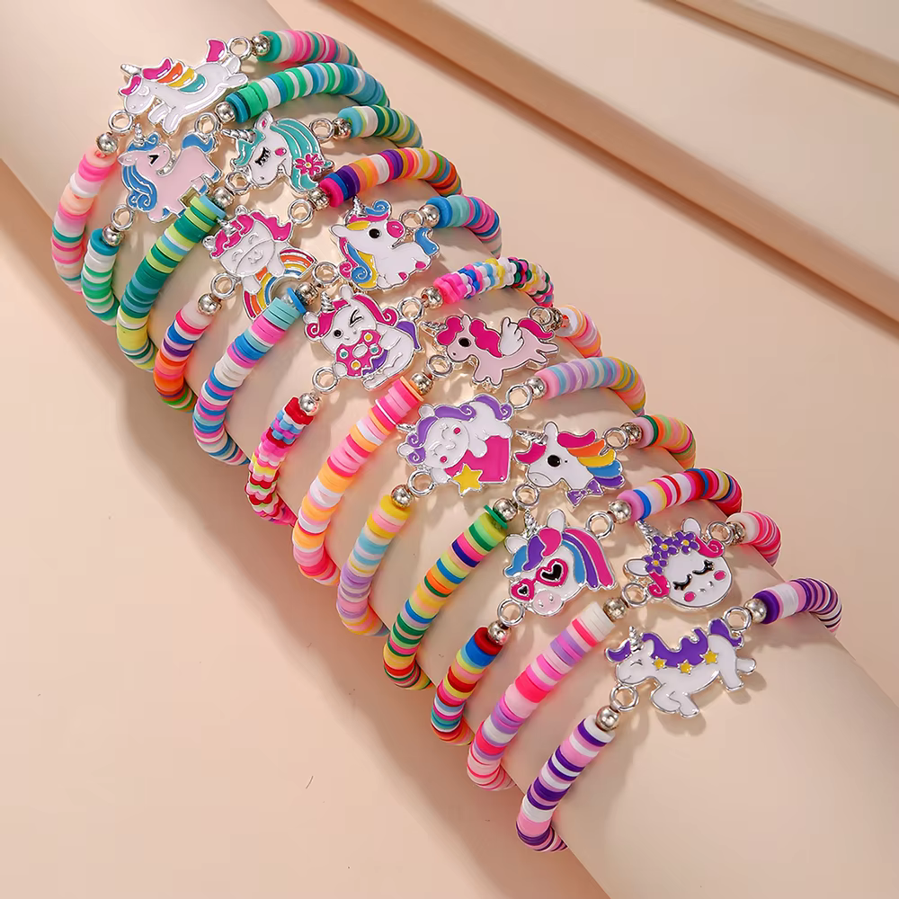 12Pcs/set Unicorn Cat Flower Charm Elastic Handmade Beaded Bracelets for Women Girls Birthday Party Jewelry Friendship Gift - AliExpress 36