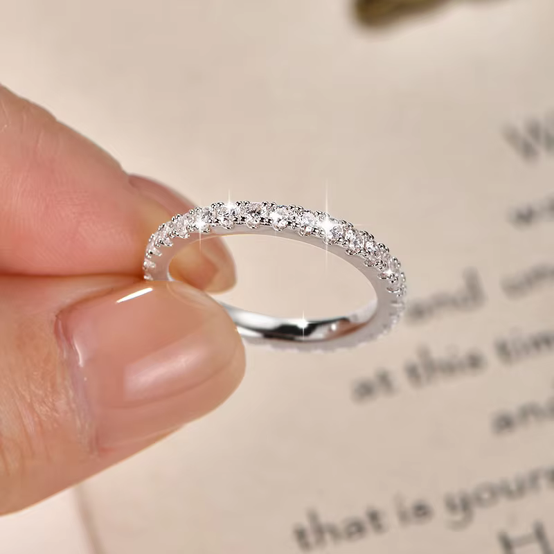 IOGOU 14k Gold Filled Full Eternity Ring Sparkling 2mm D Color Moissanite Stackable Band Finger Jewelry for Womem GRA Cerificate - AliExpress 36