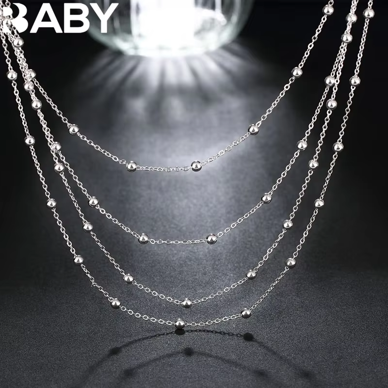Hot sale 925 Sterling Silver Fashion Jewelry 18 inches Smooth Bead Chain Necklace For Women Wedding Birthday Gifts - AliExpress 36