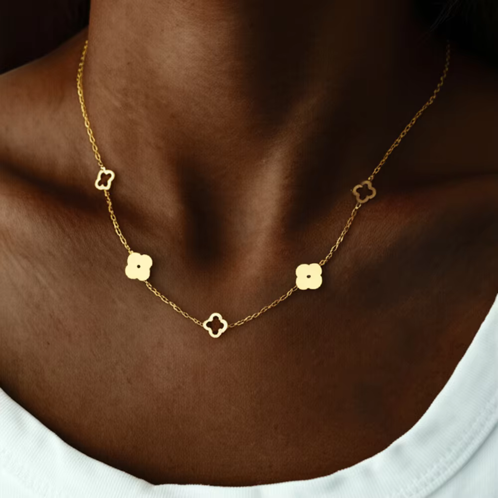 Stainless Steel Lucky Hollow Design Four-Leaf Clover Necklace Women's Simple Commuter Fashion Collarbone Chain Jewelry Gifts