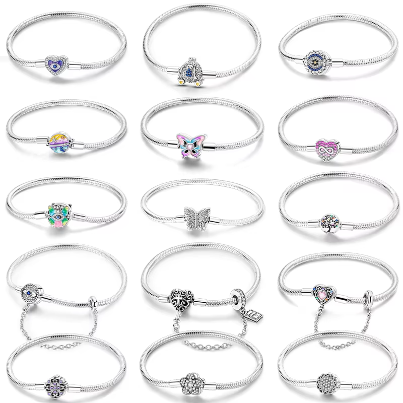 Original 925 Sterling Silver Pumpkin Cart Tree of Life Heart Shaped Magic Eye Bracelets Fit DIY Charms Birthday Jewelry Gifts